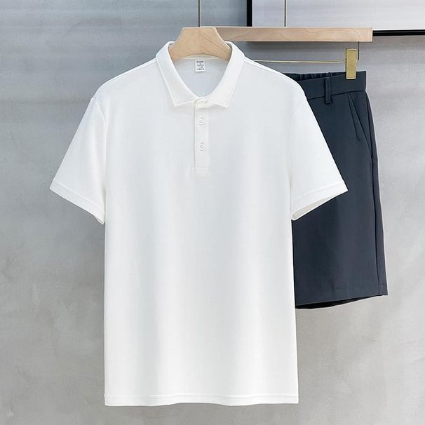 2026 Cotton Solid Color Polo Shirt Collared Lightweight Business Casual Short-Sleeved T-Shirt For Commuting Men's Spring/Summer Shirt_viptrois.com