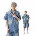 Men's Clothing Fashion Cleanfit Washed Casual White Short Sleeved Shirt Suit Spring And Summer_viptrois.com