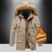 Winter Men's Velvet Thickened Cotton-padded Clothes, Medium And Long Loose Coats, Removable Caps, Windproof And Warm, Middle-aged Men's Cotton Clothes_viptrois.com
