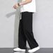 Streetwear Fleece-Lined Sweatpants – Oversized Straight-Leg Pants For Men (Black/Light Grey, M-5XL)_viptrois.com