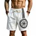 Men's Summer Bamboo Linen Shorts Viking Style Printed Casual Drawstring Straight Leg Pants Retro Fashion_viptrois.com