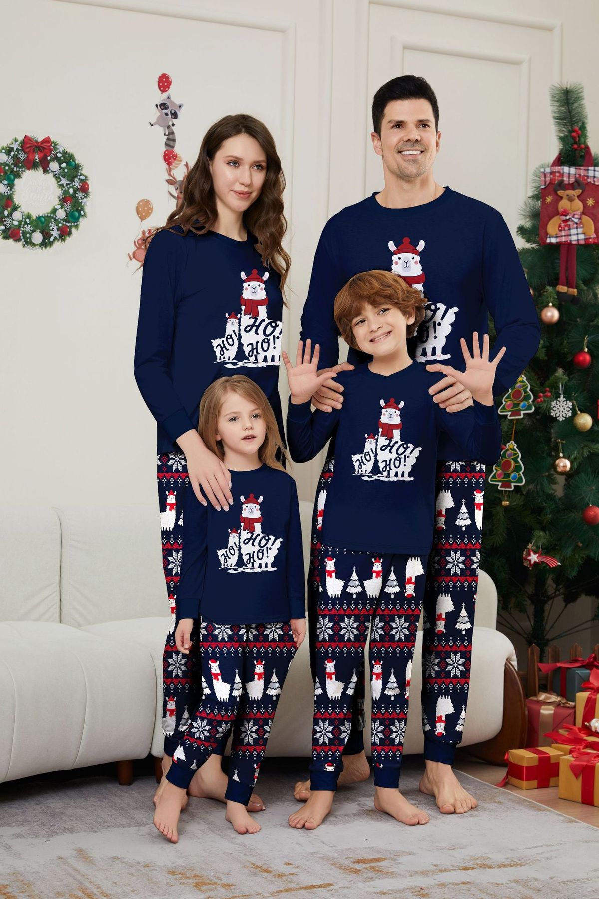 Christmas tree snowflake letter stripes Christmas family suit printed home wear_viptrois.com
