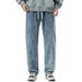 Autumn And Winter New Elastic Waist American High Street Straight Jeans Men's Loose Retro Versatile Wide-footed Jeans_viptrois.com