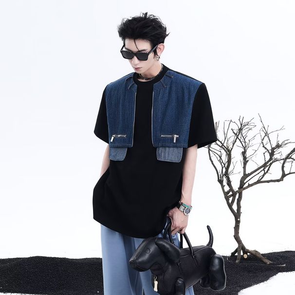 Plus-size Hooded Denim Vest Women, Korean-style Fashionable Outerwear For Plus-size Individuals, Men's Zip-up Jacket_viptrois.com