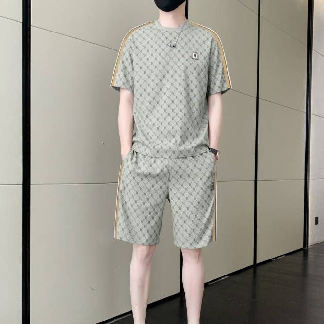 Men's Clothing Ice Silk Breathable Short Sleeved T Shirt Loose Quick Drying Shorts Handsome Casual Sports Suit_viptrois.com