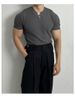 Men's Clothing Summer New Short Sleeved Sweater Men's Henley Collar Button Slim Fit Business Ice Silk Trend T Shirt_viptrois.com