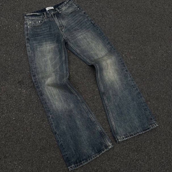 Men's Clothing Festival Sunset Blur Dyeing Washed Distressed Legs Bootcut Flared Loose Jeans_viptrois.com