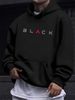 Men's Autumn And Winter Casual Fashionable Loose Hooded Sweatshirt BLACK Letter Pattern Printed Warm Long Sleeved Pullover_viptrois.com