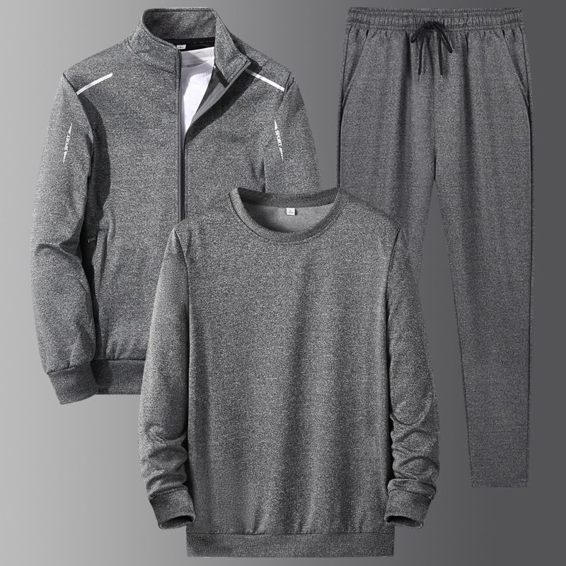 Men's Clothing Men's Spring And Autumn Loose Stand Up Collar Three Piece Suit Dad Spring Casual Running Sportswear_viptrois.com