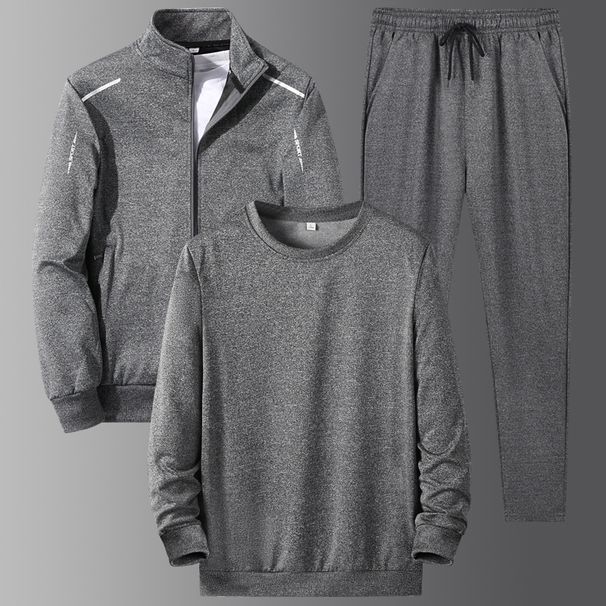 Men's Clothing Men's Spring And Autumn Loose Stand Up Collar Three Piece Suit Dad Spring Casual Running Sportswear_viptrois.com
