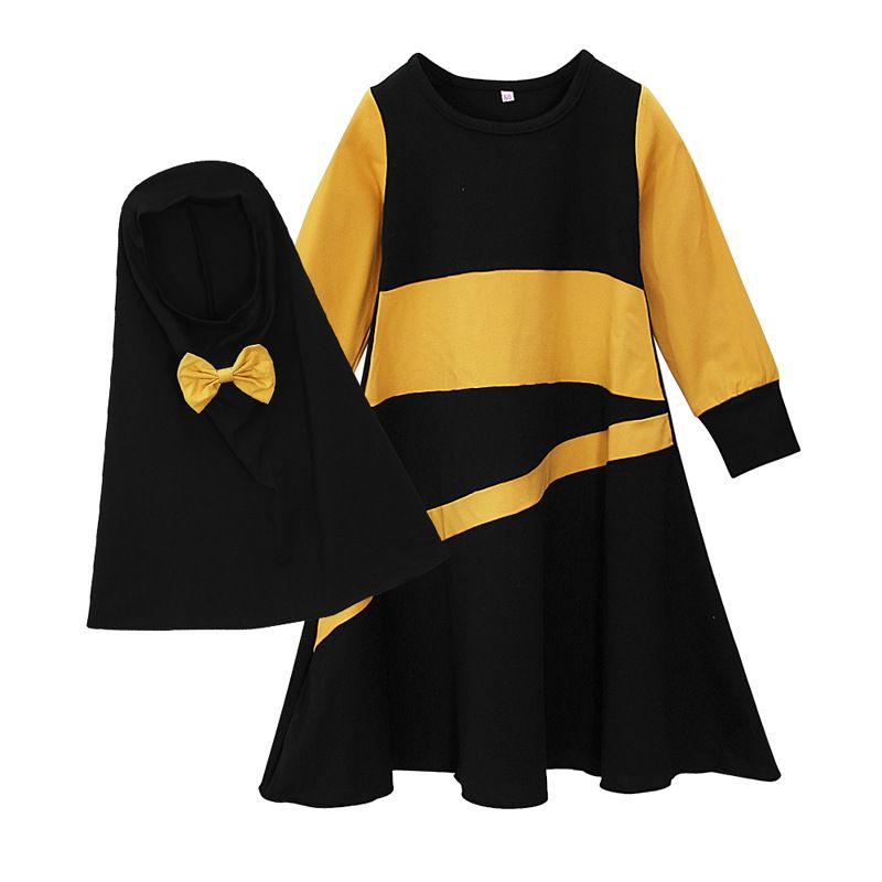 Kids' Clothing Spring and autumn girls long sleeved round neck dress + bow headscarf two piece children's clothing ins_viptrois.com