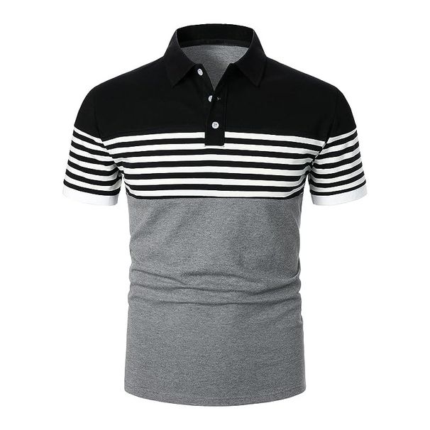 Polos A Rayas De Verano Para Hombre, Polos Informales De Negocios A La Moda De Retazos De Manga Corta, Camisetas Con Cuello Vuelto Para Hombre_viptrois.com
