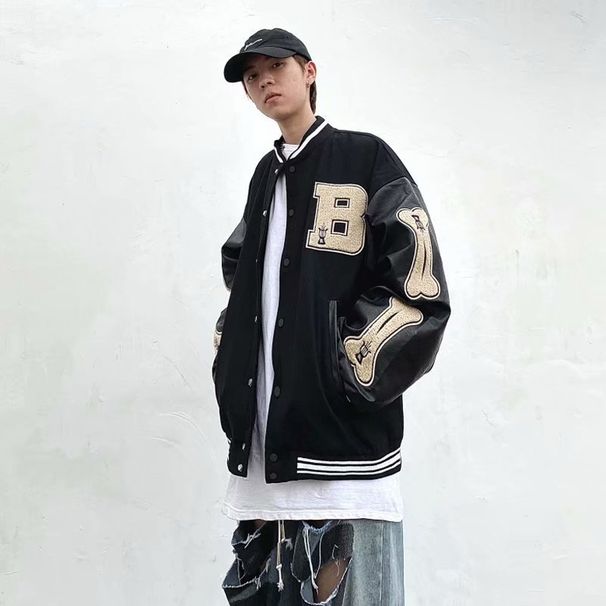 Men's Casual Streetwear Baseball Jacket - Hip Hop Loose Fit Stand Collar Bomber Coat For Teens & Young Adults (Green, Black, Purple)_viptrois.com
