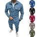 Men's clothing button suede casual jacket pants 2-piece set_viptrois.com