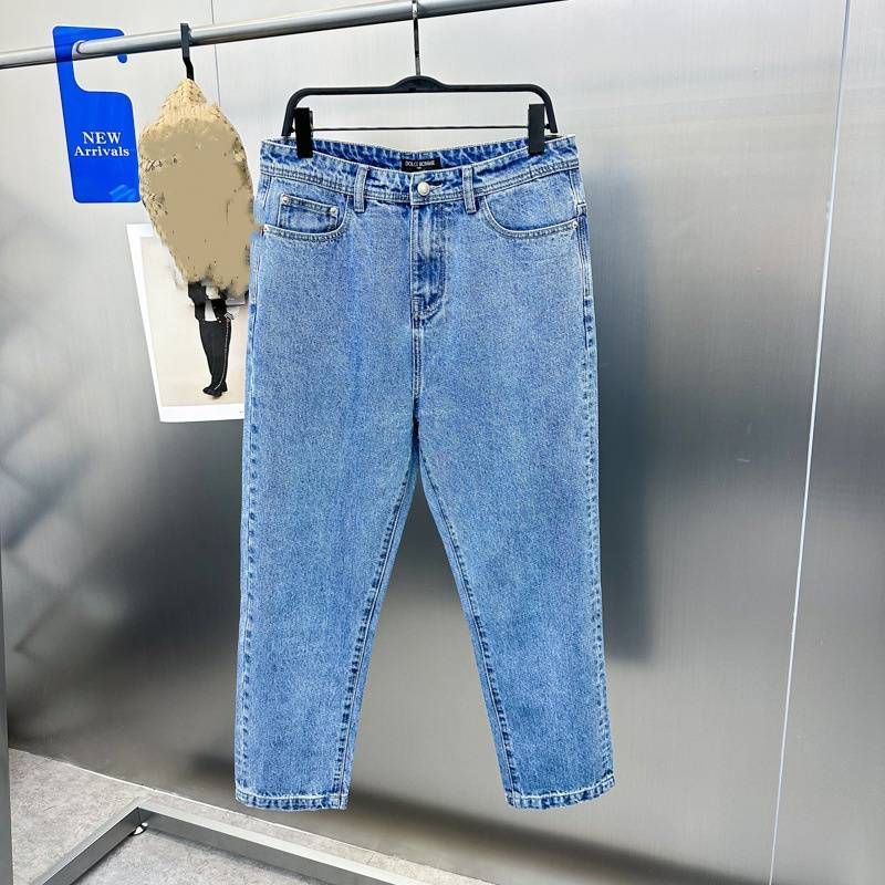 Men's Clothing Blue Washed Jeans Tapered 3D Cut Fashion Casual Denim Pants _viptrois.com