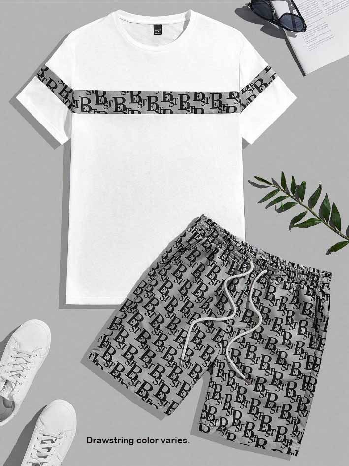 Men's Clothing Men's Summer Trendy T Shirt Short Sleeved Shorts Suit Waffle Sports Casual_viptrois.com