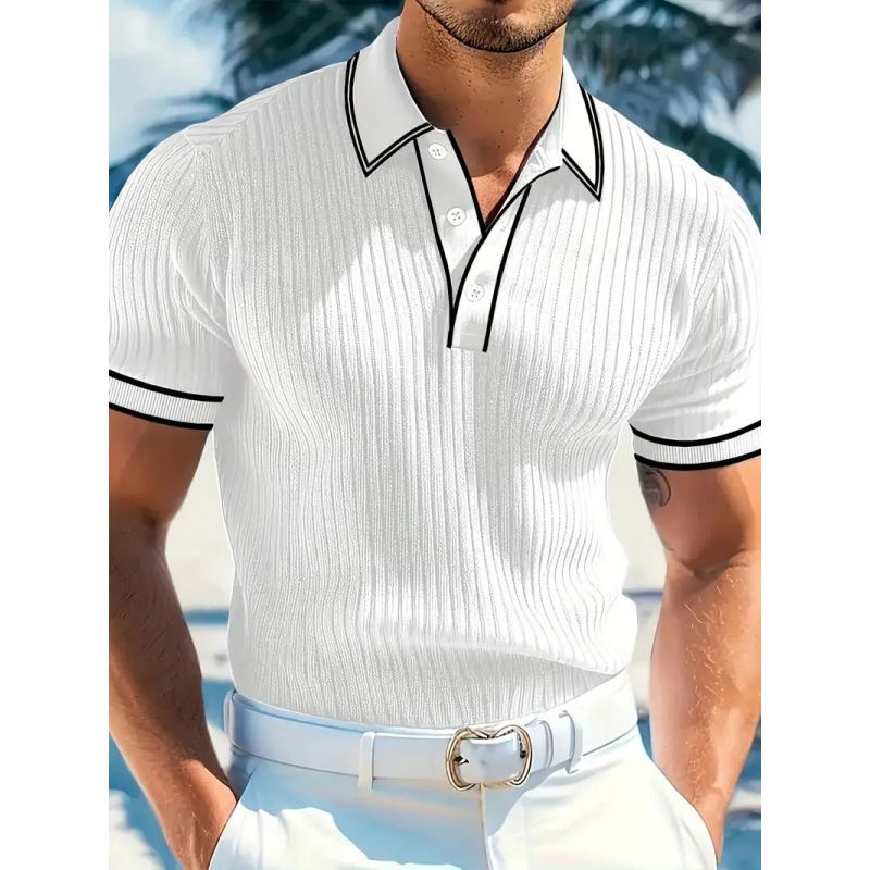 Summer Men's Short Sleeved Polo Shirt Color Blocking Collar Breathable Comfortable Casual Style European American Fashion_viptrois.com