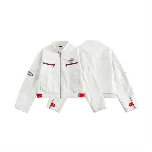 Beijie Clothing American Style Trendy Brand 2025 Autumn New Color-Block Motorcycle Men's Stand Collar Workwear PU_viptrois.com