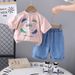 Boys' Summer Clothing Baby 2025 New Style Children's Short Sleeved Letter Printed Western-style Denim Shorts Two-piece_viptrois.com