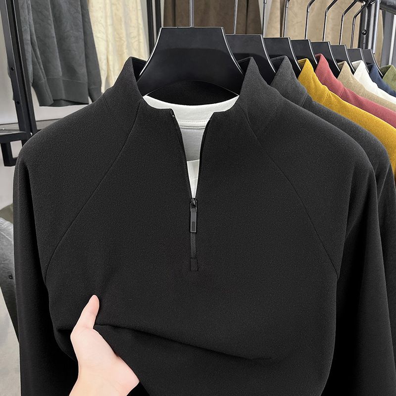 Men's Clothing Long Sleeved Base Layer Shirt Thermal Lining Long Sleeve Base Layer – Self-Heating Polyester Zip-Up With Business Casual Versatility_viptrois.com