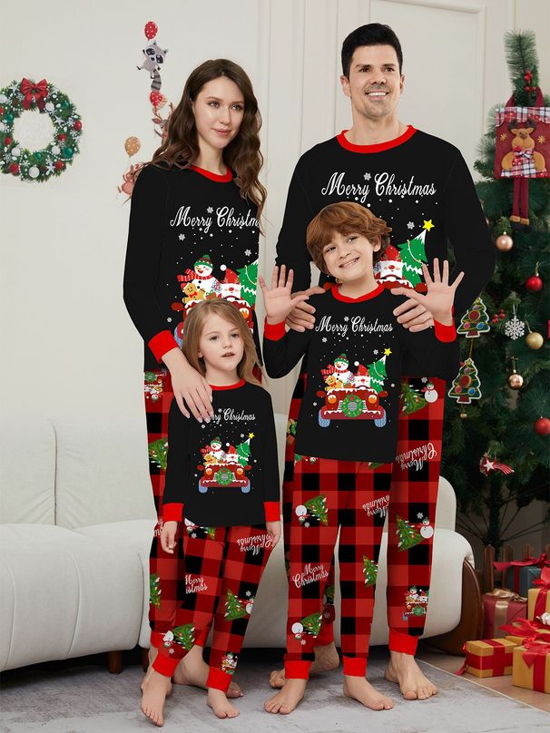 Christmas Children's clothing clothing adult family clothing car snowman Christmas tree print home clothing pajamas_viptrois.com
