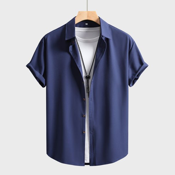 Men's Business Commuter Short Sleeved Shirt Solid Color Summer New Exclusive Supply_viptrois.com