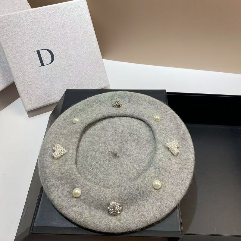 Hot Sale Rhinestones Pearls Wool Beret Women Winter Beanie French Painter Hat Versatile Girl's Berets Fashion Streetwear Cap_viptrois.com