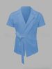 Men's Clothing Summer Solid Color Cotton And Linen Suit Lapel Lace Up Short Sleeved Shirt_viptrois.com