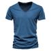 2025 Summer Popular Men's New Pure Color Slub Cotton V-neck Short-sleeved Shirt_viptrois.com