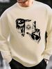 Men's Loose And Casual Fashion Gesture Eye Pattern Printed Round Neck Long Sleeved Sportswear For Autumn And Winter_viptrois.com