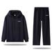 Trendy Letter Print Hoodie Set - Winter Thickened Pullover & Joggers, Unisex Oversized Streetwear, Fleece-Lined Comfort, Casual Loungewear Outfit_viptrois.com