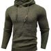 Men's Jacquard Knit Hoodie | Slim-Fit Pullover With Breathable Poly-Cotton Blend | Autumn Athleisure Essential (Army Green, Black, Heather )_viptrois.com