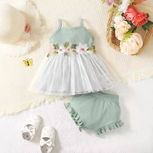 Kids’ Clothing Baby Summer Fashion Suspender Skirt New Embroidered Flower Mesh Dress_viptrois.com