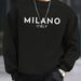 Men's Loose Simple Milano Italia Letter Print Crewneck Long Sleeve Sportswear For Autumn And Winter_viptrois.com