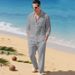 New Linen Autumn Men's Suit - Beach Casual Loose Collar Shirt, Long Sleeves, Long Pants Set For Men_viptrois.com
