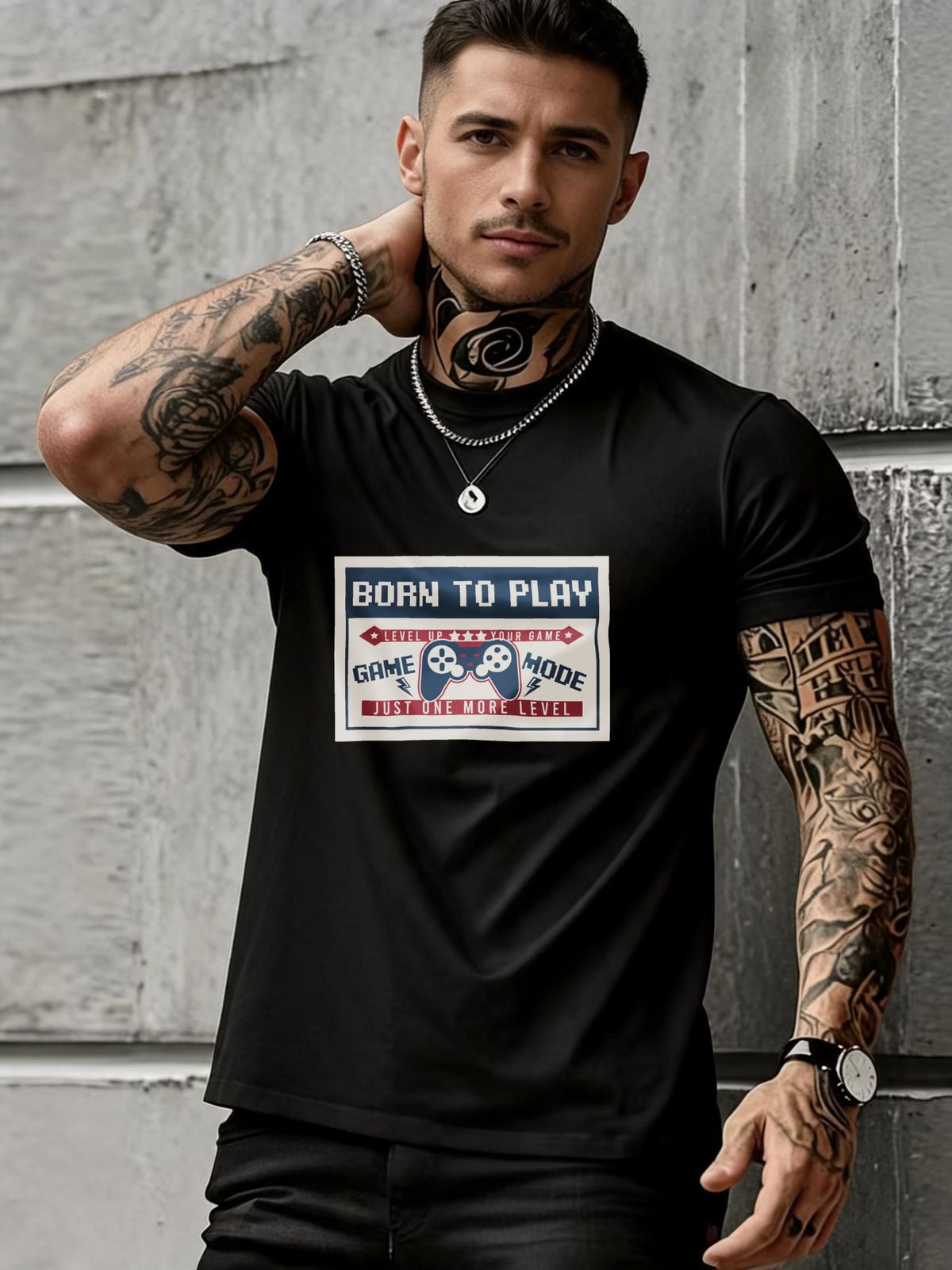 Gaming Style T Shirt Born To Play Game Mode Graphic Design Cotton Blend Casual Wear For Men Gaming Enthusiasts_viptrois.com