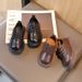 Child's shoes Girls simple English small children's leather shoes lace-up boys single shoes_viptrois.com