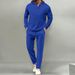 Men's Solid Color Suit Waffle Knit Hooded Long Sleeved Trouser Set For Fall_viptrois.com
