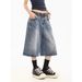 Men's Clothing Retro Washed Old Lightning Pattern Three Quarter Denim Shorts Loose Straight Wide Leg Mid Length Pants_viptrois.com
