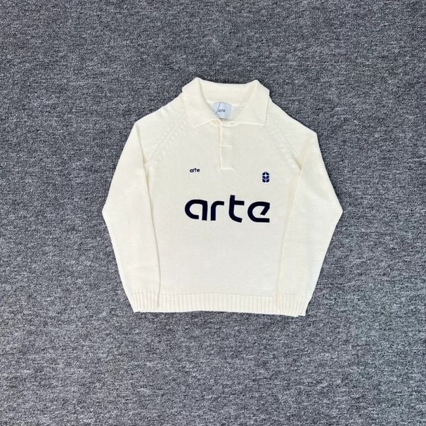 Arte Niche Fashion Letter Embroidery Knitted Unisex Couple Casual Autumn Winter Versatile Turn-down Collar Sweater_viptrois.com