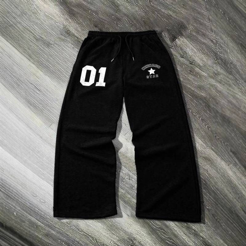 Men's Clothing Gothic Hip-Hop Sweatpants – Foam Print Lettering & Drawstring Waist (Black/Gray)_viptrois.com