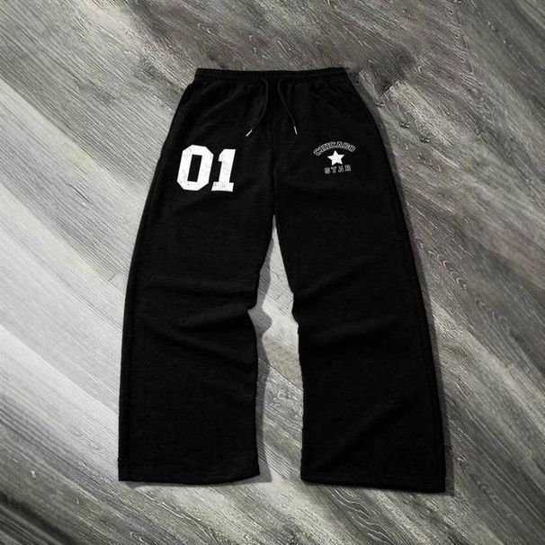 Men's Clothing Gothic Hip-Hop Sweatpants – Foam Print Lettering & Drawstring Waist (Black/Gray)_viptrois.com