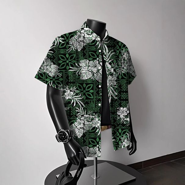 New 2026 Ice Silk Beach Flower Shirt Short Sleeve Men's Summer Beach Vacation Men's Clothing_viptrois.com