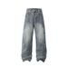 Men's Clothing High Street Deconstructed Stitching Washed Distressed Drape Jeans Men's Fashion Brand Retro Loose Casual Straight Pants_viptrois.com