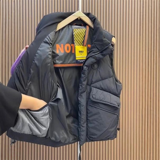 Loom Thickened Stand Collar Vest Men's Winter Workwear Large Pocket Casual Versatile White Duck Down Jacket Waistcoat_viptrois.com