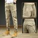 Men's Clothing Multi Pocket Classic Multi-Pocket Drawstring Cargo Pants - Stretchable Cotton Workwear In Grey, Khaki, Black, Army Green_viptrois.com