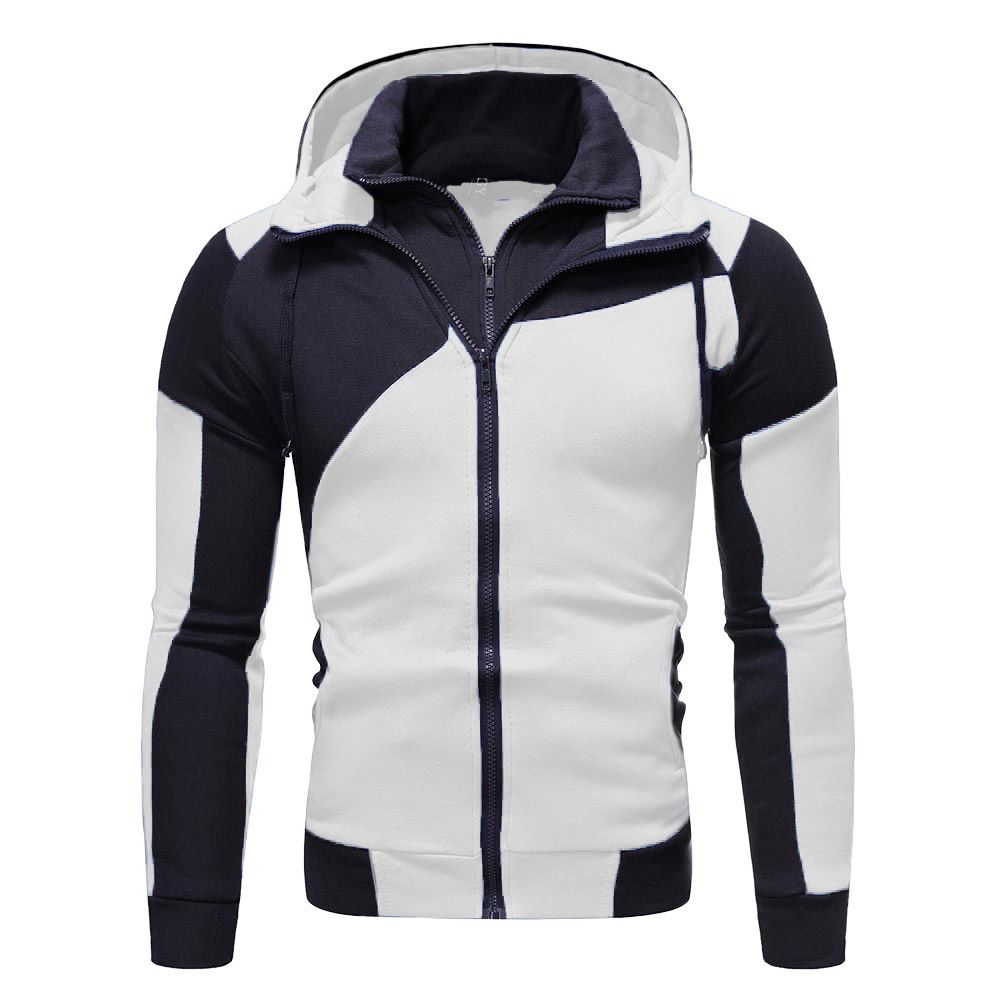 Men's Clothing Personalized Colorblock Double Zipper Hooded Cardigan Slim Sweater_viptrois.com
