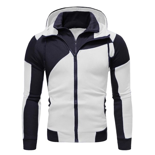 Men's Clothing Personalized Colorblock Double Zipper Hooded Cardigan Slim Sweater_viptrois.com