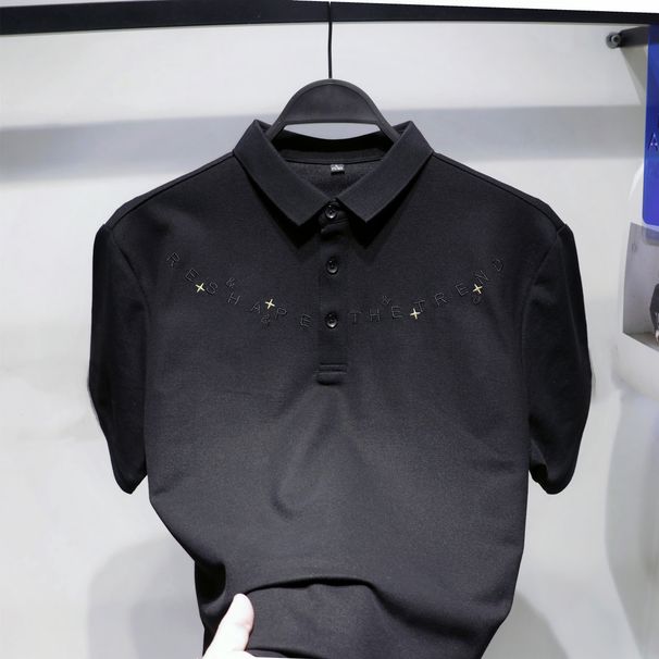 Men's Clothing Summer New English Five Pointed Star Embroidery POLO Shirt Fashion Simple Short Sleeved T Shirt Trendy Men_viptrois.com
