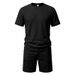 Men's Waffle Knit Short Sleeve T-Shirt & Shorts Set, Summer Casual Comfort Fit Loungewear, Breathable Polyester Two-Piece Outfit_viptrois.com